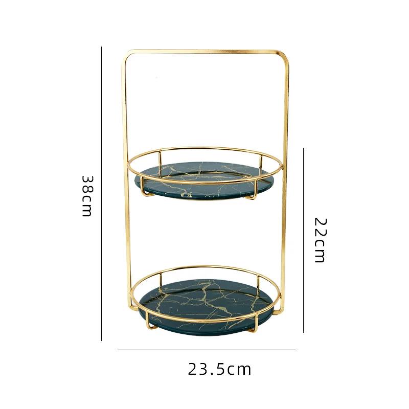 Home Bathroom Desktop Shelf Marbling Ceramics Iron Art Double Storage Rack Cosmetic Organizer Rotatable Storage Decoration Rack