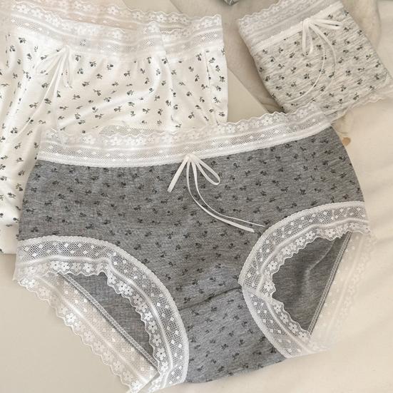 Damunderkläder i bomull med spetskant och blommigt tryck, sömlösa hipster-trosor, mjuka, söta, andningsbara trosor