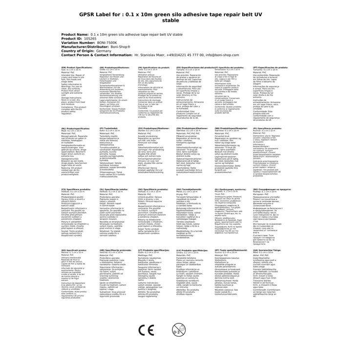 Repair Adhesive Tape - BONI-SHOP® - 10 Cm X 10 M - PVC - UV Resistant - Green