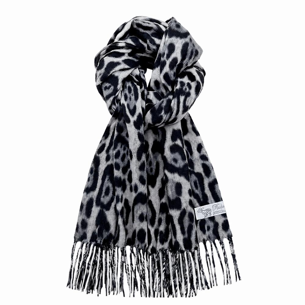 Imitation Cashmere Leopard Scarf Thickened Pashmina Shawl Vintage Style Cashmere Scarf Women S:180*32cm серый