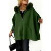 Autumn and winter European and American fashion loose pocket zipper big fur collar knitted hooded women's jacket