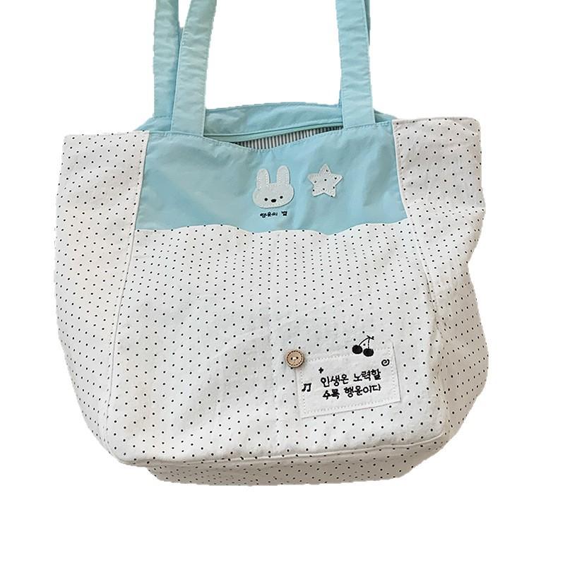 Cartoon Cute Polka Dot Canvas Bag Women 2025 New Fashion College Style Tote Bag Large Capacity Armpit Bag