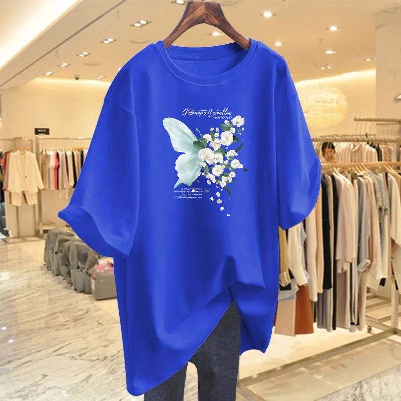 Black butterfly print cotton short-sleeved t-shirt women's summer ins niche design loose half-sleeved top