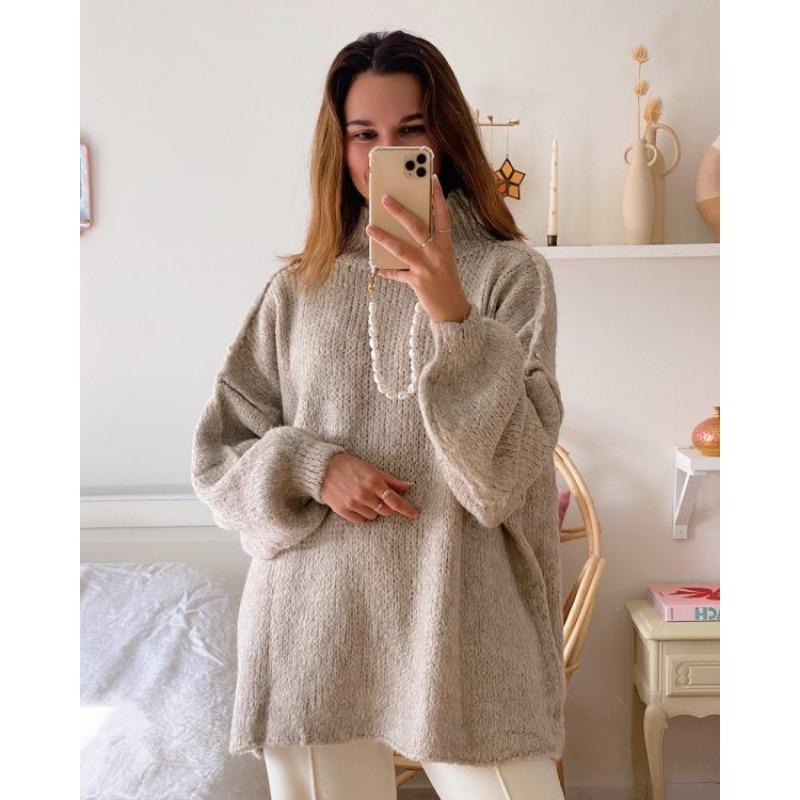 Pullover Lungo Oversize Donna Casual Maglione Monocolore
