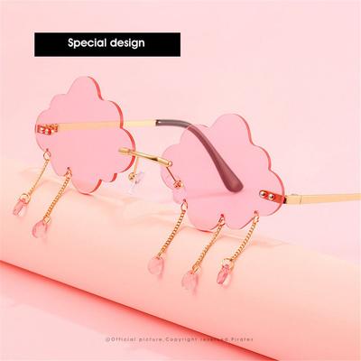 Fashion Funny Cloud Shaped UV400 Rimless Sunglasses Steampunk Sunglasses Clouds Tassel Sunglasses Disco Glasses