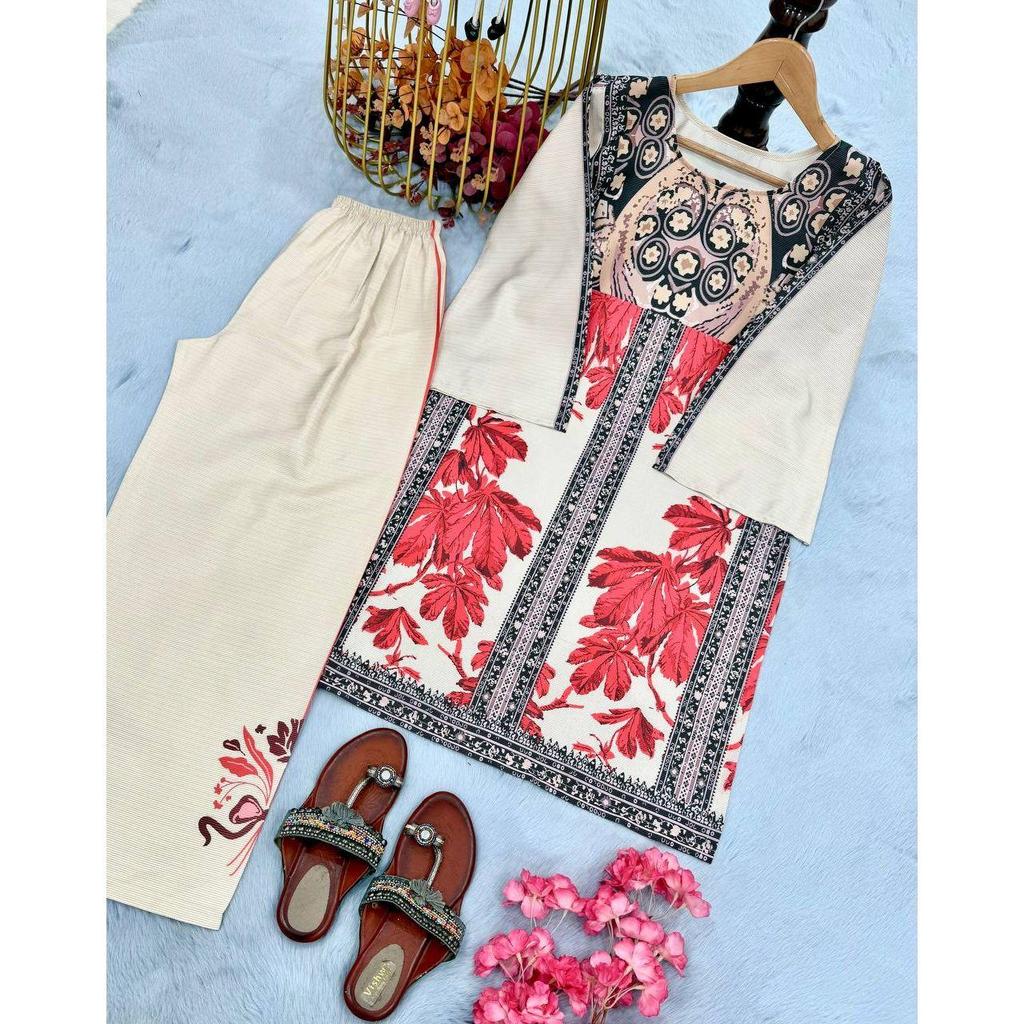 *Launching New  Đěsigner Party Wear Look Pur Natural Crepe Top&plazzo Co-ords Set*