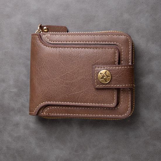 Men Short Wallet Zip Closure Slim Card Holder Wallet Faux Leather Minimalist Bifold Wallet for Cards Cash Coins