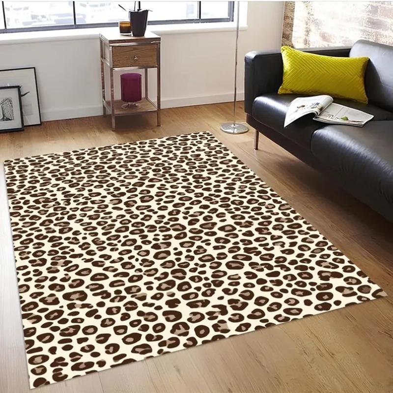 3D Wild Leopard Texture Carpet, Realistic Spotted Pattern on Cream Base Rug Natural Animal Print Floor Mat for Bold Living Space