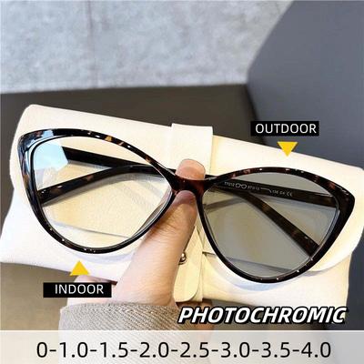 Vintage Cat Eye Photochrome Myopie Brille Männer Frauen Blaulichtblockierende Fertige Korrekturbrille Sonnenbrille 0-1,0-4,0