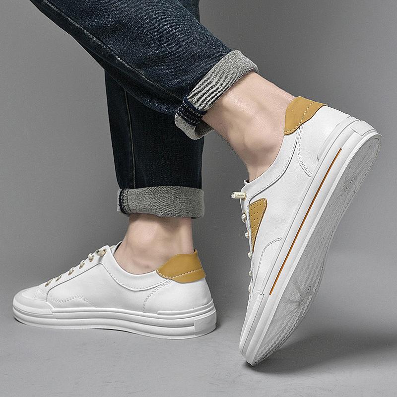 Men's Shoes 2025 Summer New Light Luxury Leather Punching Breathable Casual Shoes Men's Youth Trend Versatile Board Shoes