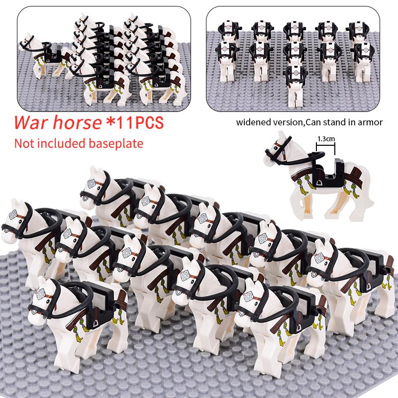 Medieval Military Sets Cavalry Figures War Horse Animals Building Blocks Parts Knight Weapons Accessories Toys for kids gifts