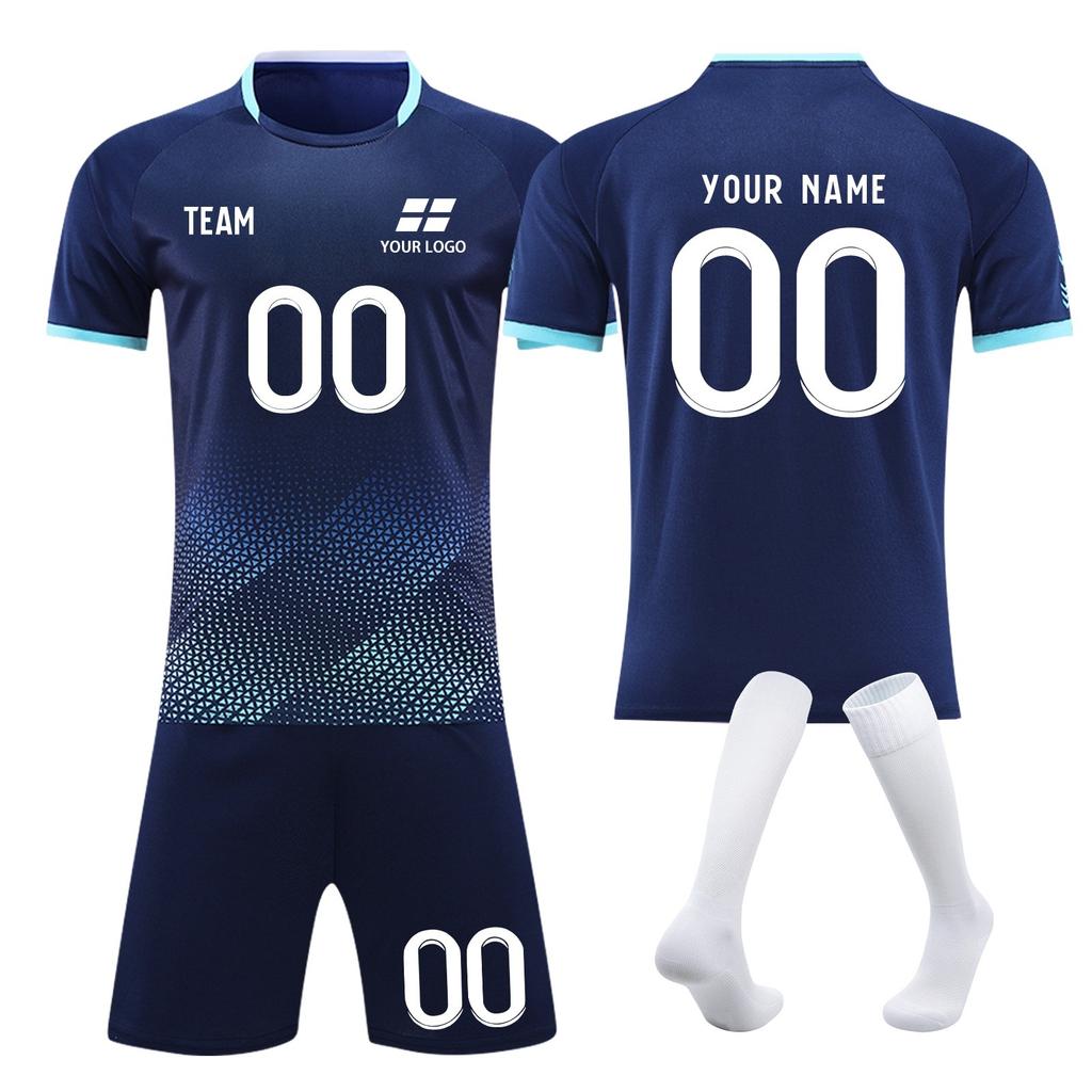 Customizable Soccer Uniform Set with Short Sleeve Jersey and Shorts Personalized Number Team Fabric