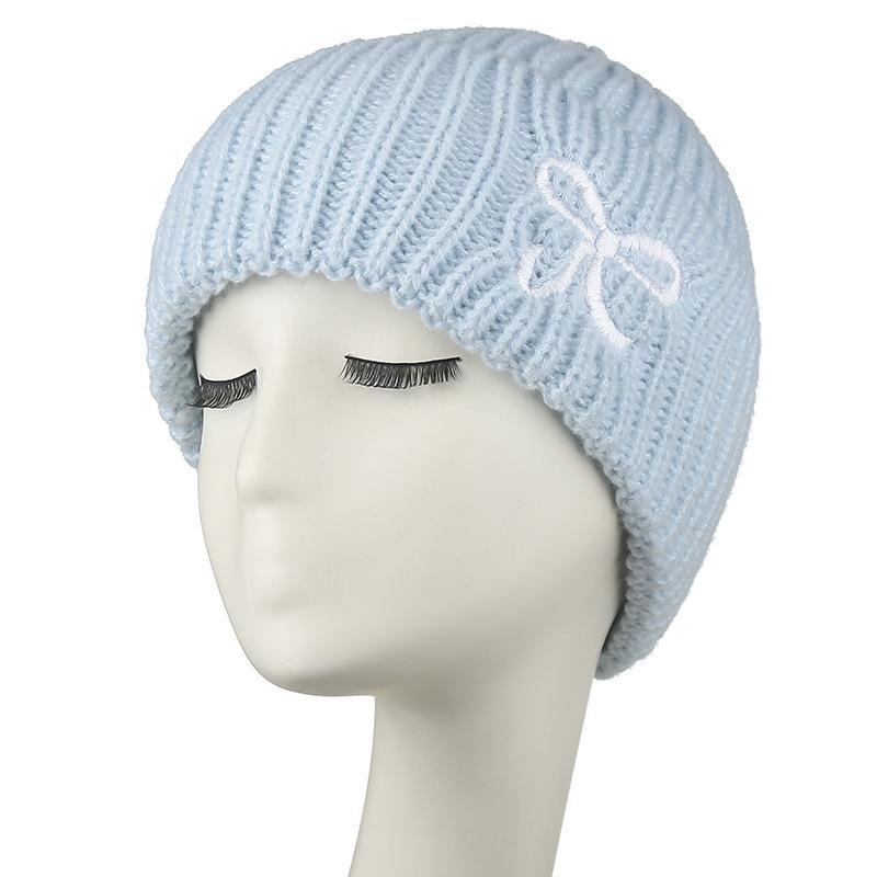 Women Bow Warm Knitted Wool Hat Thickened Hat Autumn and Winter Pullover Hat Wool Hat
