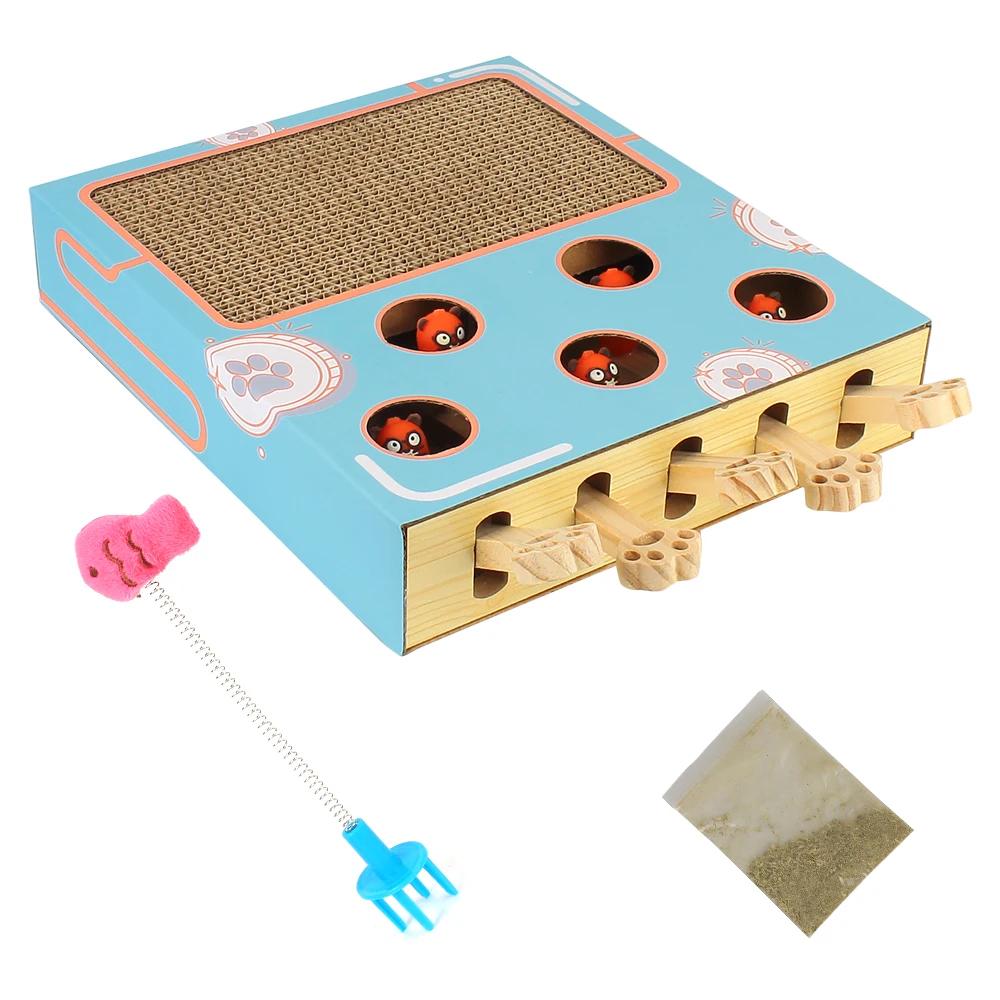 

Cat Game Box Maze Interactive Educational Cat Hit Gophers Funny Cat Stick 3 in 1 Cat Toy Chase Hunt Mouse With Scratcher синий