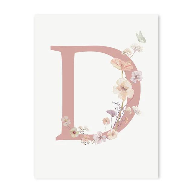 Personalized Name and Wildflower Canvas Painting Nursery Decoration Poster Picture Pink Floral Baby Girl Bedroom Wall Art Prints