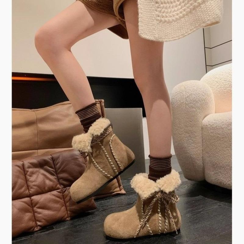 Thick-soled Height-increasing Snow Boots for Women, New Retro Fleece Warm Cotton Shoes