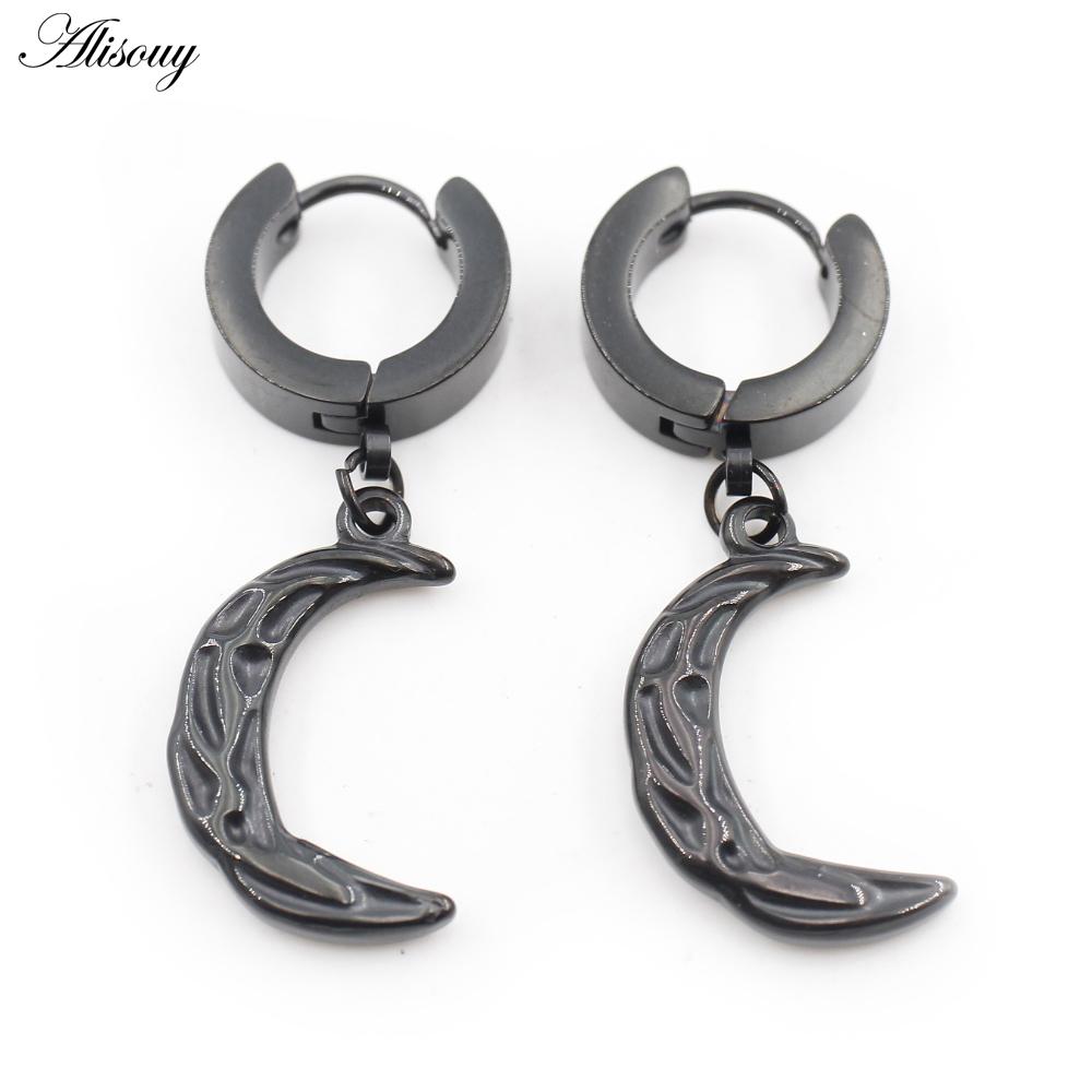 

Alisouy 2PC нержавеющая сталь крест морская звезда меч топор лунный перец кулон для женщин и мужчин маленькая круглая гладкая круглая серьга-кольцо Style11 чёрный