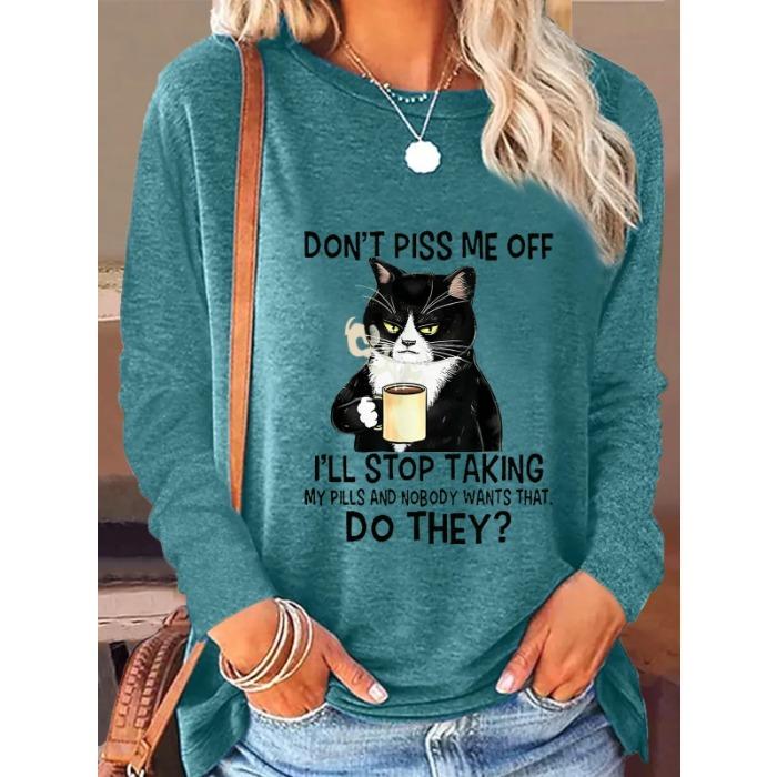 Round Neck 3D Printed Animal Pattern Top Fashionable Casual Long Sleeved Women's T-shirts