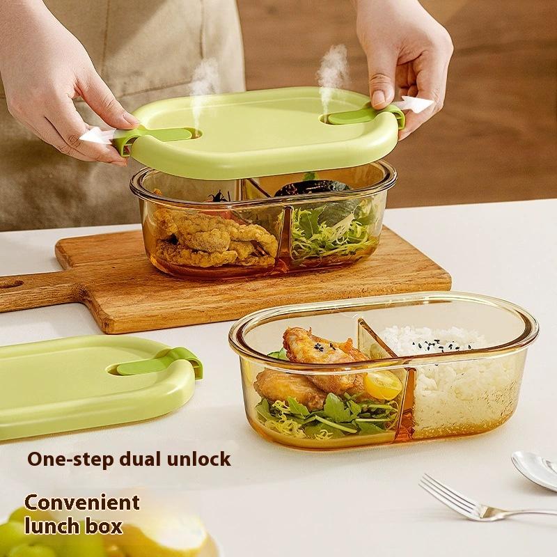 Microwave Glass Lunch Box For Office Workers Separated Heat-Resistant Lunch Box Bowl Sealed And Kept Fresh With Lid