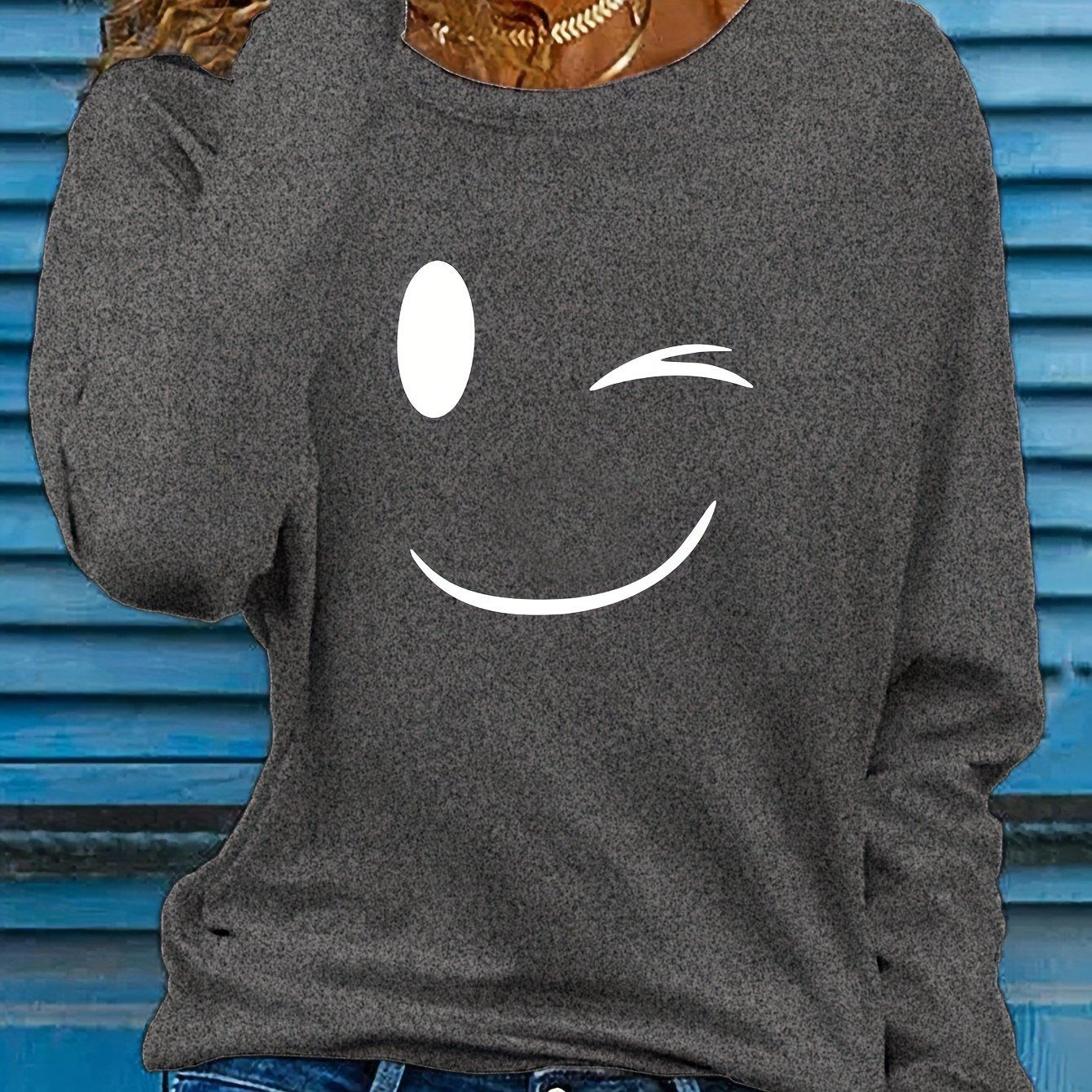 

Футболка с принтом «Улыбка», повседневный топ с длинными рукавами и круглым вырезом, весна и осень, женская одежда 8XL