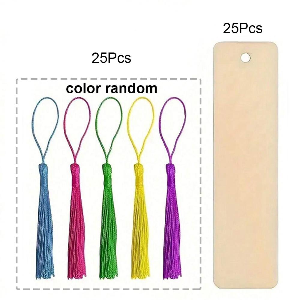 10/30/50/70Pcs Wooden Blank Bookmarks with Tassels Set DIY Wooden Craft Bookmarks Square Tag Wedding Birthday Party Decor