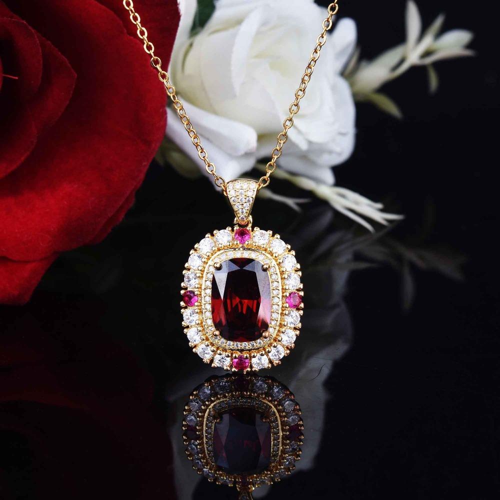 Luxury Women Jewelry Set with Citrine Pendant Ruby Engagement Ring Necklace for Wedding