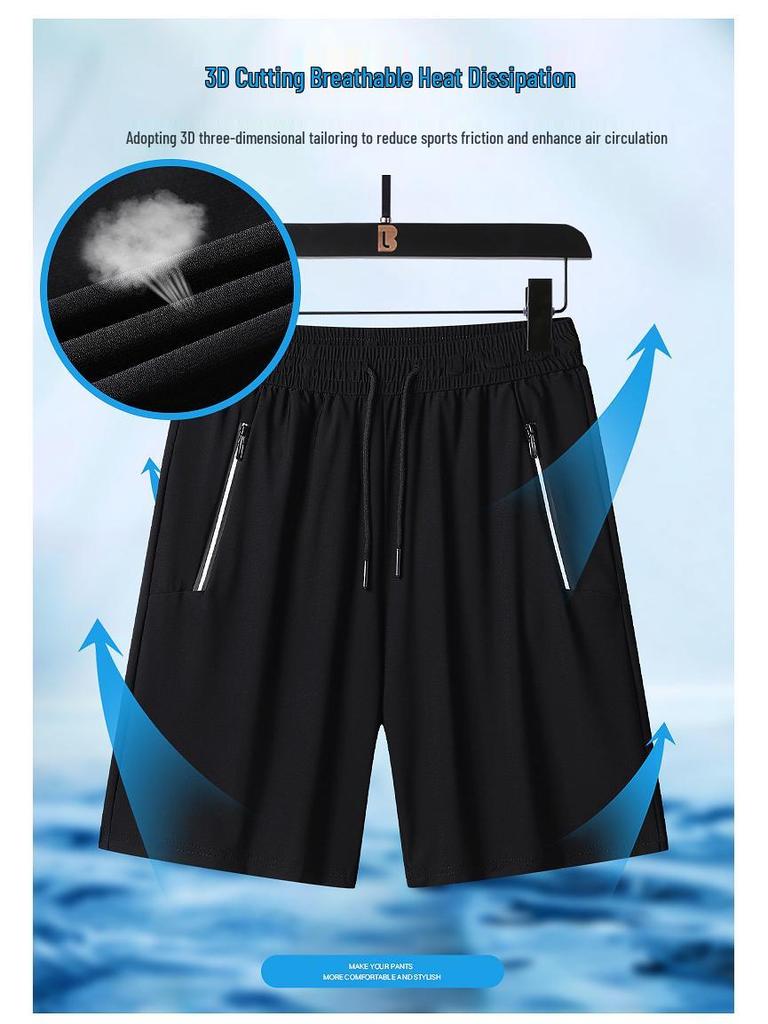 Men's Summer Ice Silk Stretch Shorts - Plus Size, Casual, Thin Beachwear