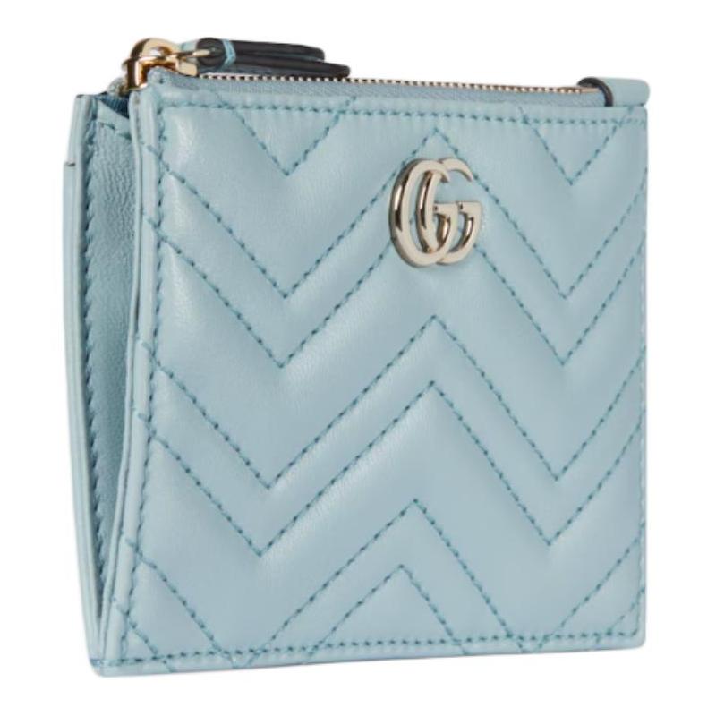Gucci GG Marmont embossed V-shaped light gold finish leather key case women's light blue
