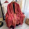 Women'S Fashion Faux Cashmere Winter Wraps Vintage Printed Tassels Thick Warm Pashmina Two-Sided Scarf Outdoor Shawls Foula