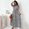 Strap plus size leopard sexy off the shouder new in dresses for women casual loose long summer dress