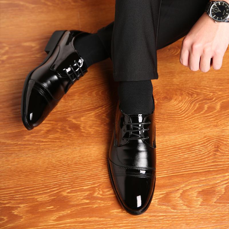 Formal Office PU Leather Black Shine Business Casual Shoes JZ-2385