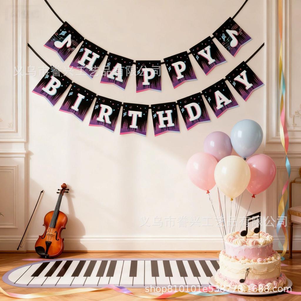 Happy Birthday Theme Party Flag Music Neon Star Festival Decoration Flag Party Decoration Banner