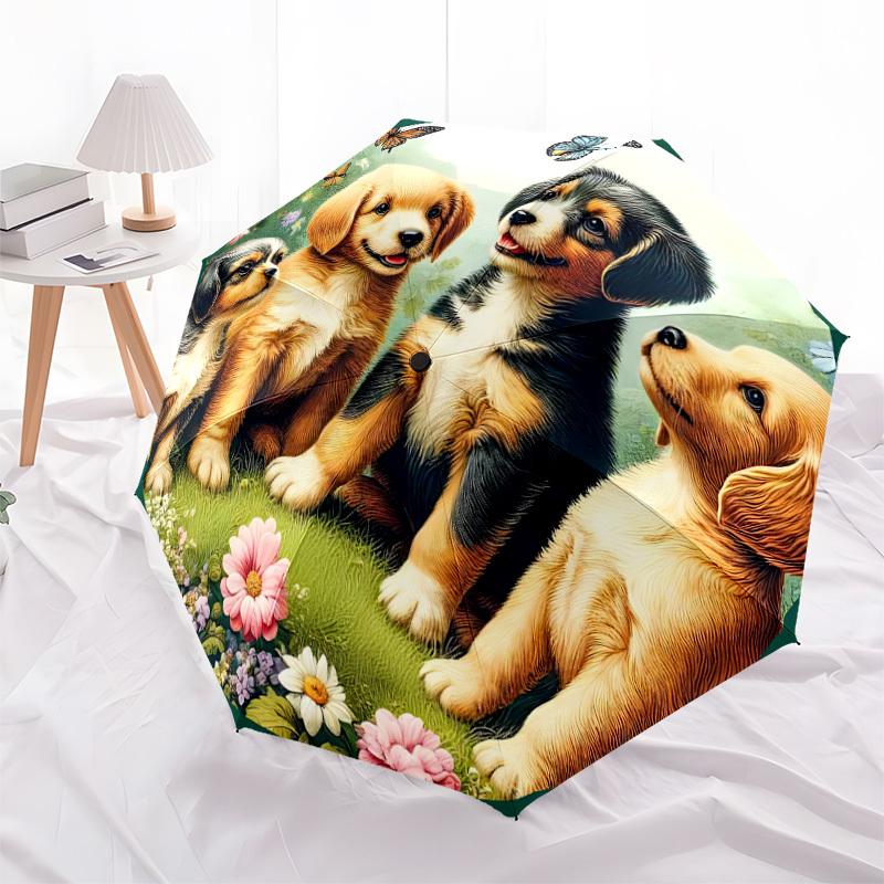 1pc Cute Puppies Artwork Folding Umbrella, Durable, Suitable for Outdoor Activities or Rain, Suitable for Commuting yy251027119