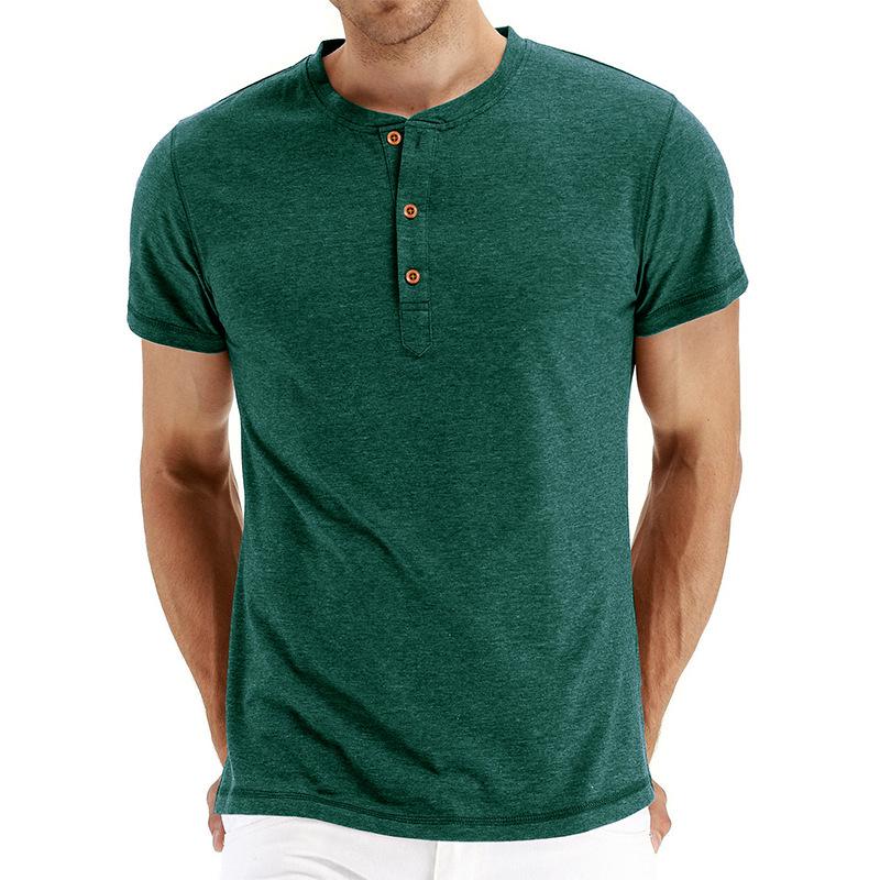 

Men s Solid Color Henley T-Shirt - European & American Style, Short Sleeve Round Neck US M зелёный
