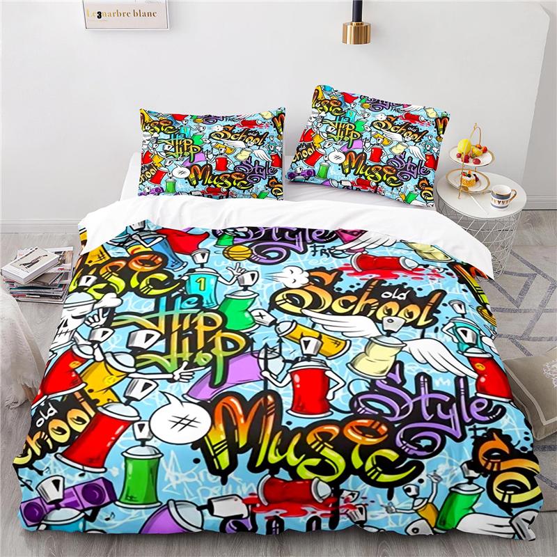 American Hip-hop Style Street Music Graffiti Printed 3D Bedding Set Duvet Cover Sets with Pillowcase Twin Full Queen King Size