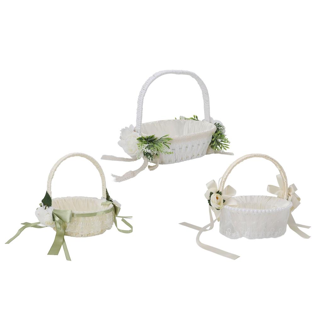 Kosz dla Dziewczynki z Kwiatami Romantyczny Elegancki Lekki Ręcznie Tkany Kosz Kwiatowy Ślubny dla Panny Młodej