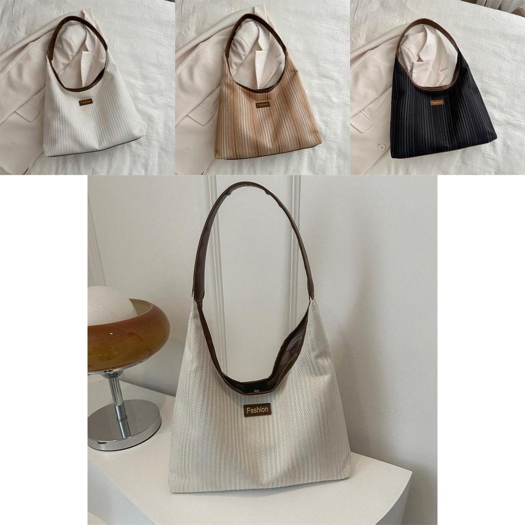 Chic Retro Canvas Tote Bag For Women Spacious Everyday Handbag In Black White Khaki
