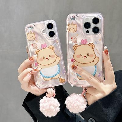 Cartoon Cute Animal Bear telefonveske for iPhone 16 13 14 15 Pro Max Laser IMD Color Shell