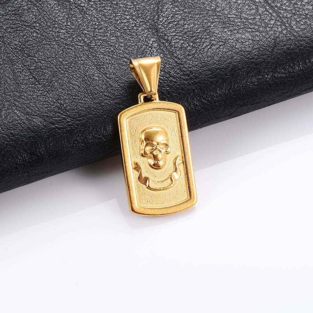 Stainless Steel Rectanglar Pendant Necklace for Women Men Gold Cross Skeleton Charms Chain Choker Metal Jewelry Accessory