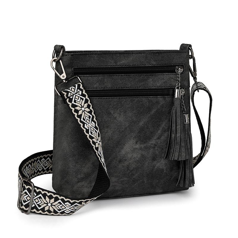 

Модная многослойная повседневная женская одноплечевая сумка с винтажным джинсовым кроссбоди чёрный