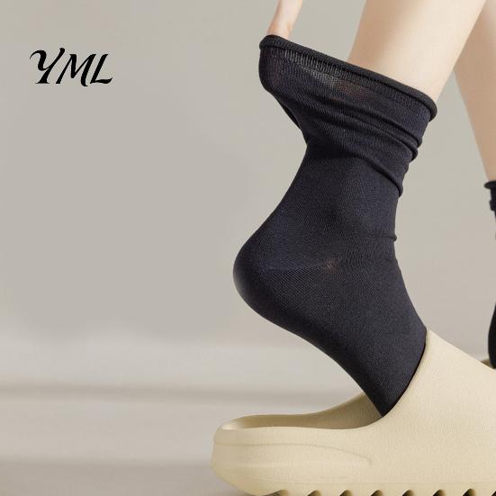 Minimalist Fashion Cotton Socks Women Mid-Length Crew Socks, Casual Loose Cuff Mittens, Comfortable Stackable Mid Length Breathable Solid Color