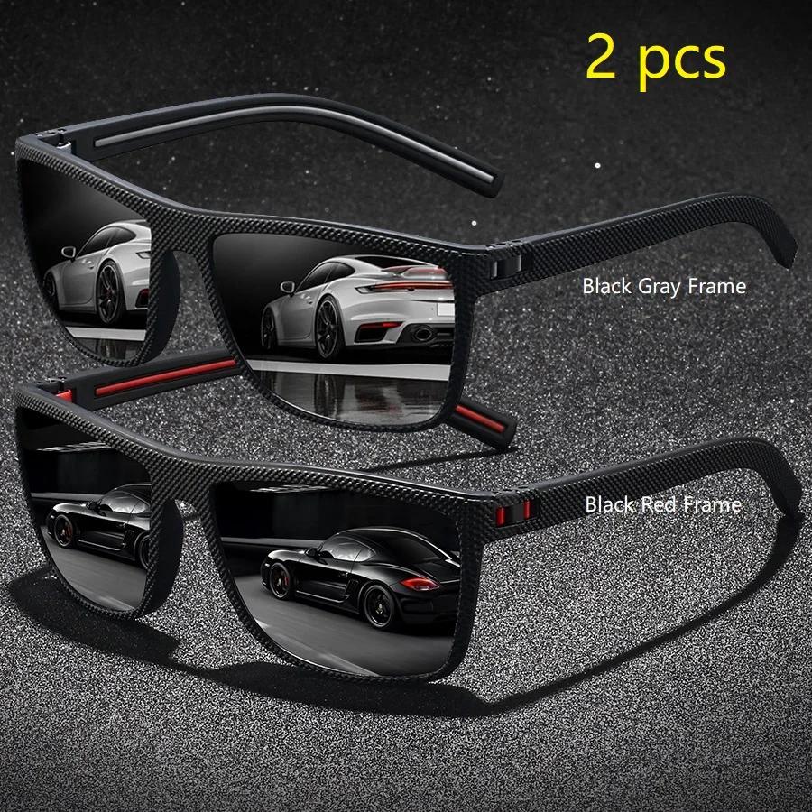 2 Pieces Vintage Check Pattern Polarized Sunglasses For Men Women Fishing Driving Fashion Square Brand Design Sun Glasses UV400