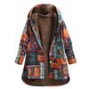 Womens Winter Warm Outwear Print Hooded Pockets Vintage Oversize Coats