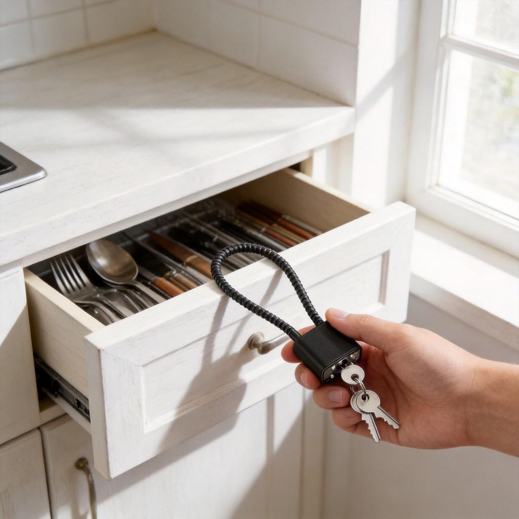 Modern Minimalist Iron Cable Lock With 3 Keys For Cabinet And Drawer Security