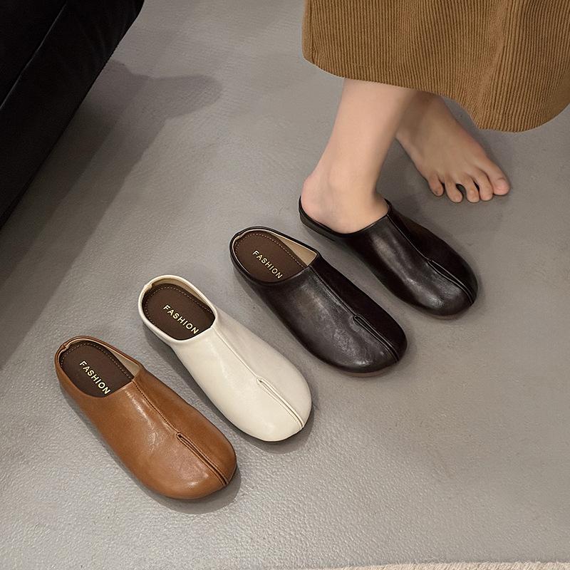 Retro black lazy loafer single shoes women's shoes 2025 new autumn Korean version one-pedal bag head and half slippers