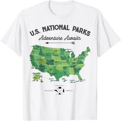 62 National Parks Map US Park Vintage Camping Hiking Retro T-Shirt