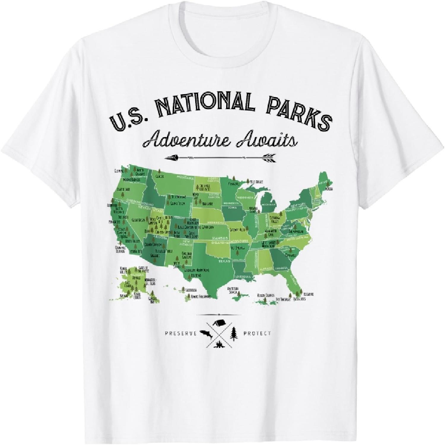 62 National Parks Map US Park Vintage Camping Hiking Retro T-Shirt S