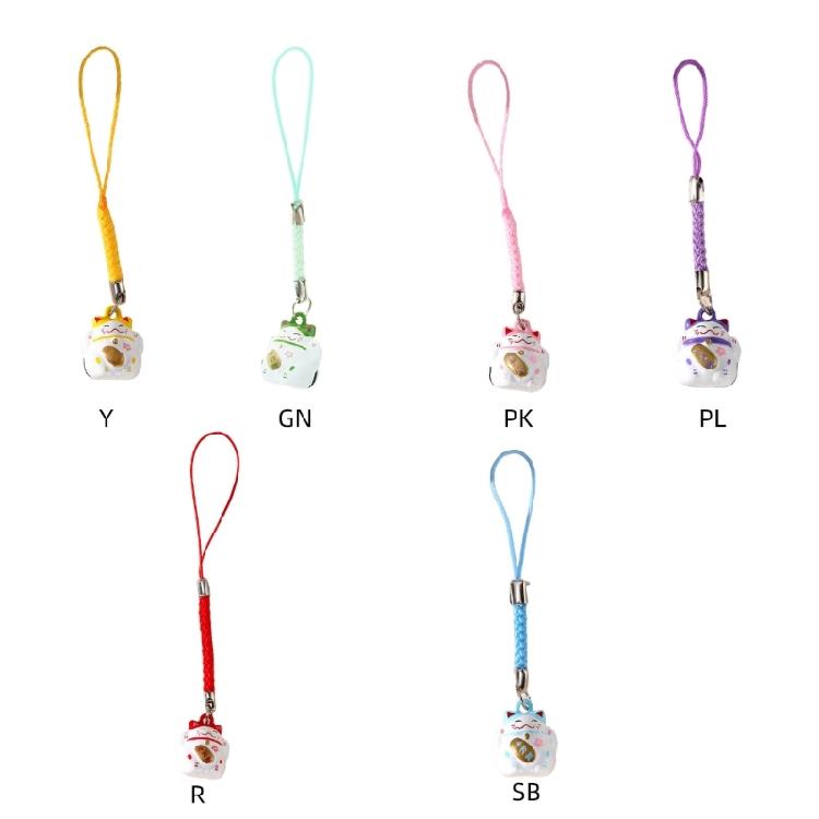 Portable Lucky Cat Phone Charm Assorted Color Lucky Cat Key Rings Decoration With Bells For Positive Energy