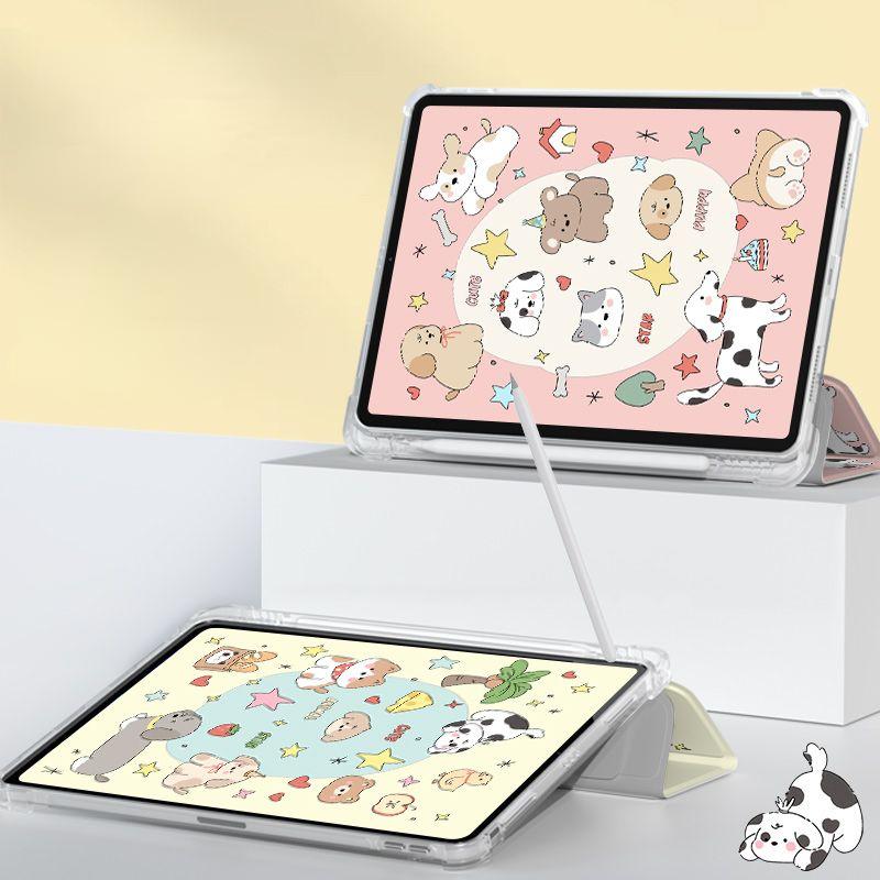 Per iPad 2021 gen9 10.2 custodia Nuova Cartone Animato Cane Carino Silicone Piatto Intero Custodia Protettiva 2018/17 gen6/5 9.7 Stile Tre Pieghe a Conchiglia