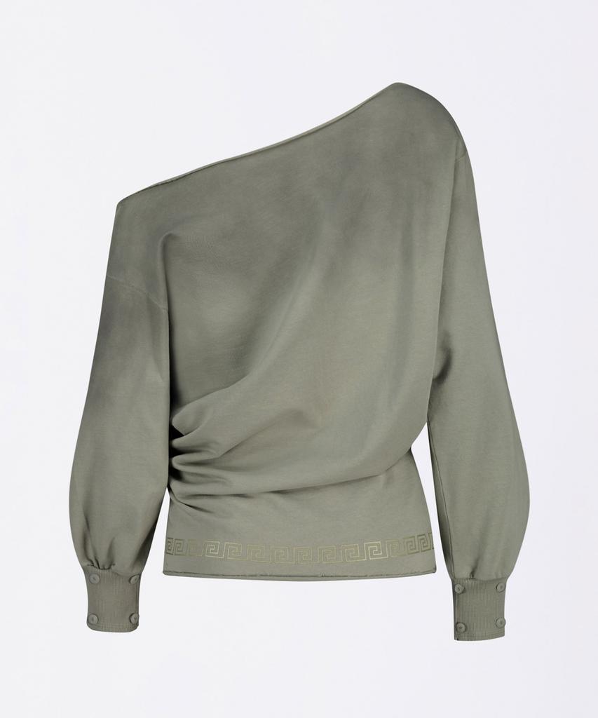 SCULPTOR Boho Washed Off-Shoulder Tee Khaki